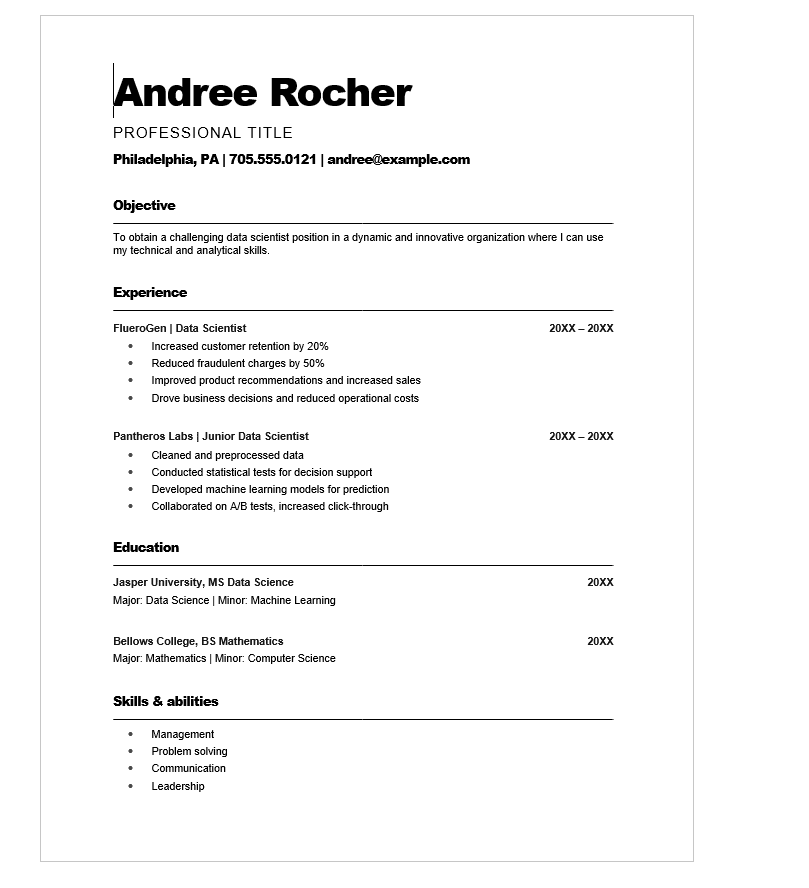 ATS Bold Classic resume template preview