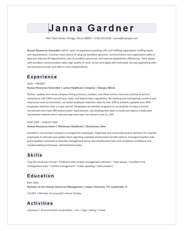 ATS classic HR resume resume template preview